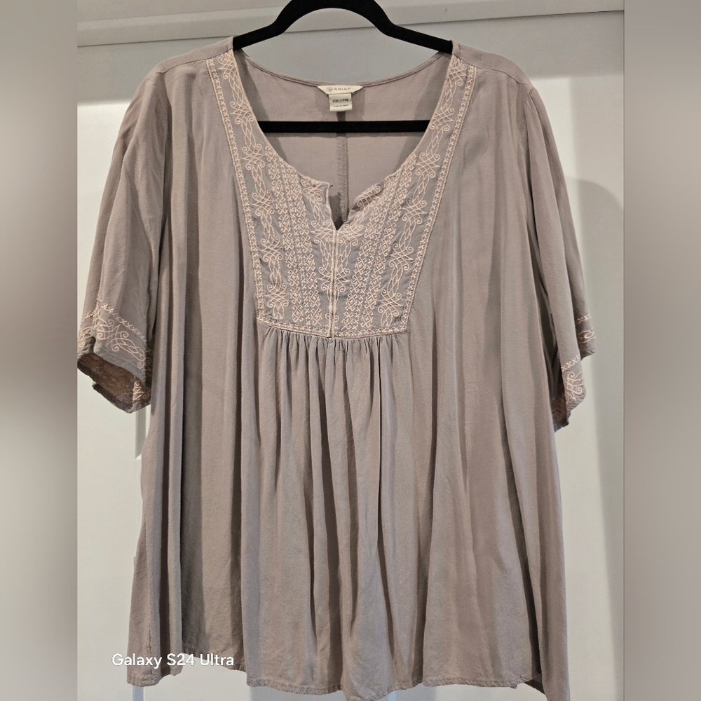 Embroidered Gray Women's Top
